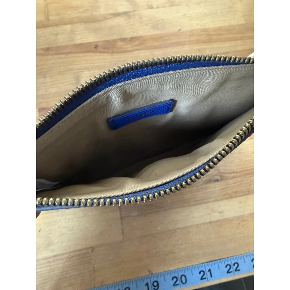 J Crew Clutch Nile Blue Pebbled Leather Zipper‎ Closure